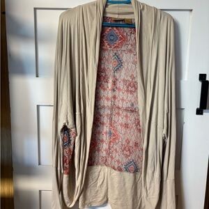 Wrangler Beige Open-Front Cardigan with Patterned Inner Panel